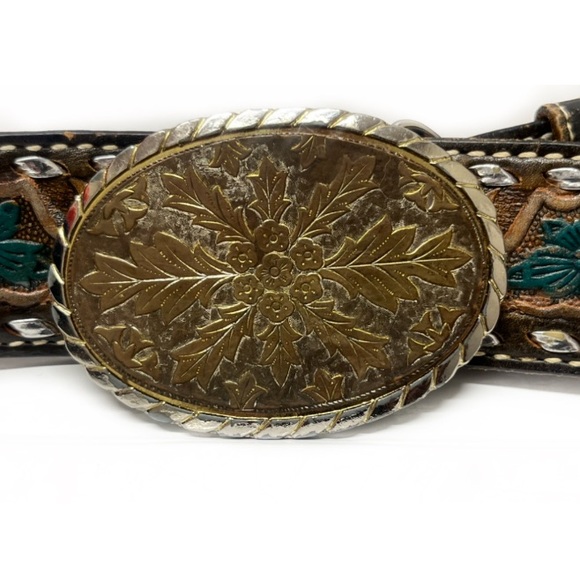 Vintage Western Leather Large Buckle Belt main image 6